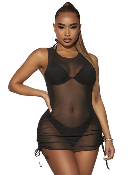 

sxy solid drawstring cover up u3vp#, White;black