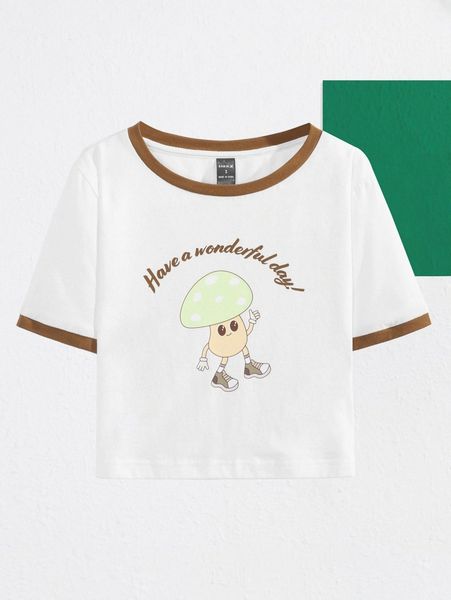 

x fiona contrast binding slogan and cartoon graphic d1pb#, White