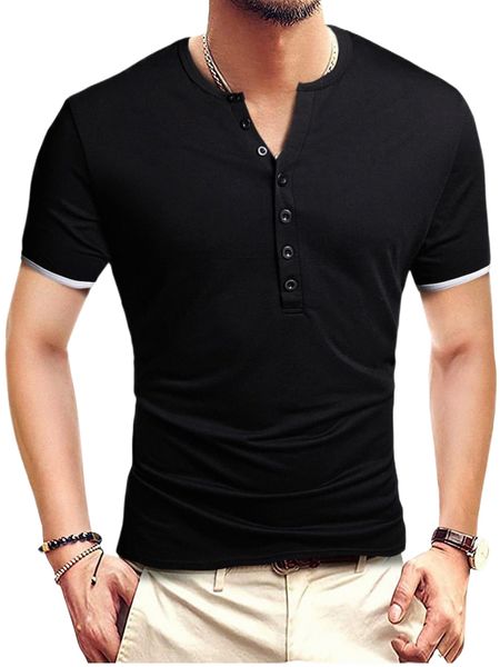 

men contrast trim half button tee t9lh#, White;black