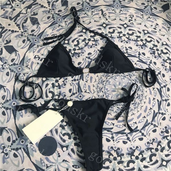 

gold logo bikini womens swimwear designer swimsuit ladies bra set textile black bathing suits for female