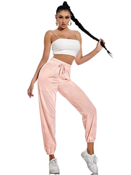 

drawstring waist tapered sweatpants p2fn#, Black;white