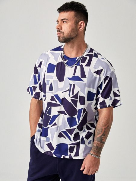 

extended sizes men allover print drop shoulder tee r8my#, White;black