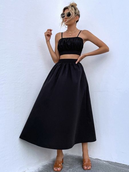 

solid shirred crop cami & skirt 44rn#, White