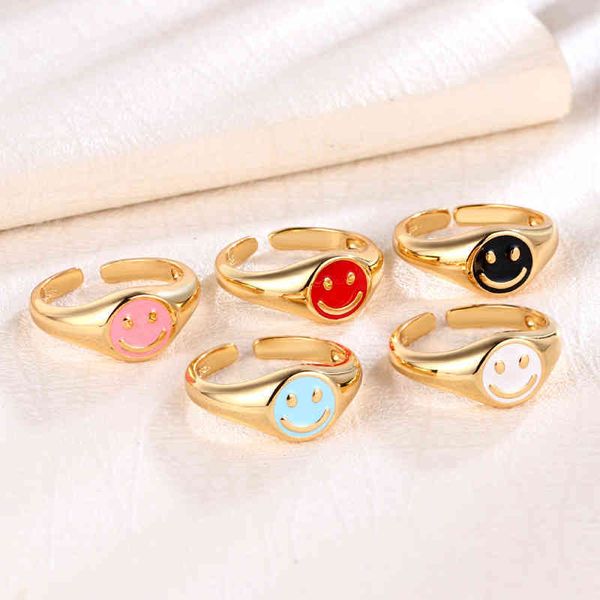 

rings smile cute ring womens fashion simple brass gold plated oil dripping, Silver