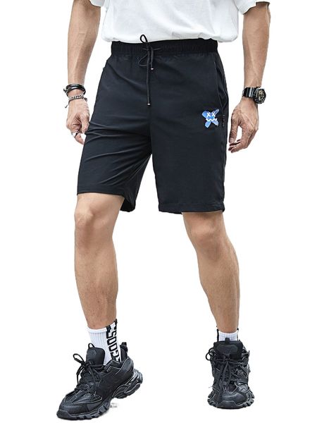 

men cartoon graphic drawstring waist shorts 164e#, White;black
