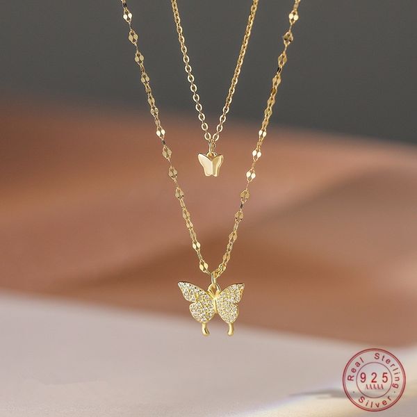 

pendant necklaces 925 sterling silver double layer butterfly necklace for women