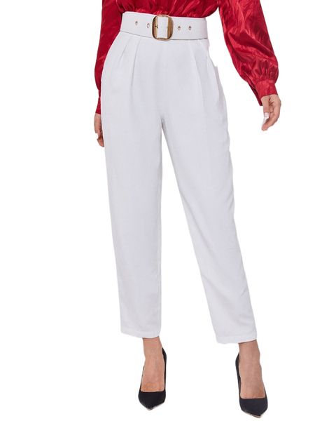 

solid high waist pants without belt k7bl#, Black;white