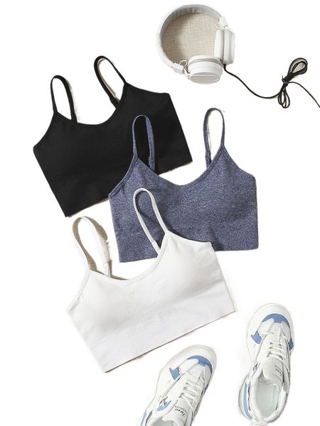 

3pack high support spaghetti strap sports bra l1bu#, Gray