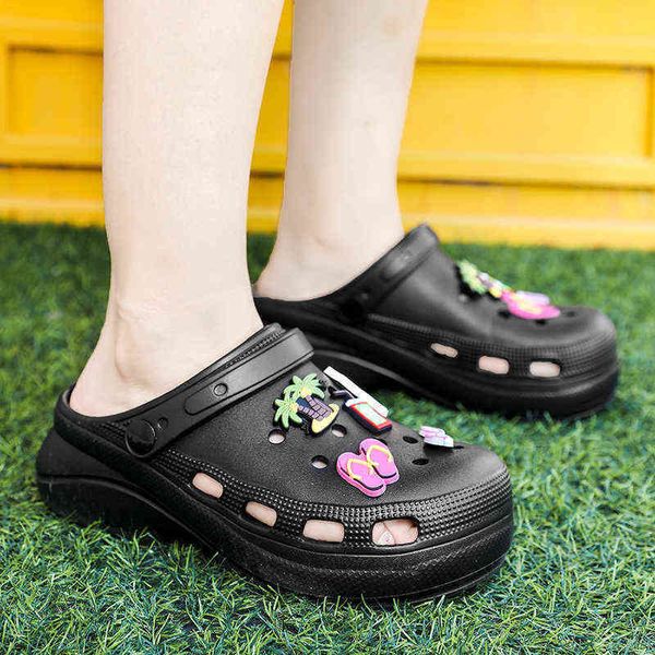 

slippers summer women 6cm platform clogs garden shoes outdoor beach sandals wedges indoor bathroom slides 220329, Black