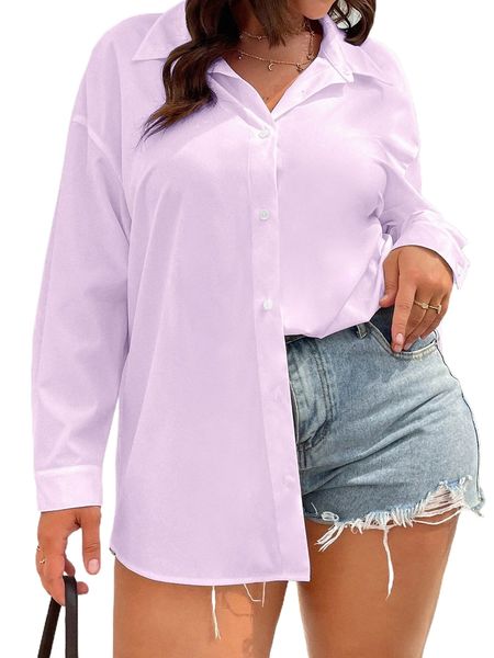 

plus button through drop shoulder shirt b0am#, Black