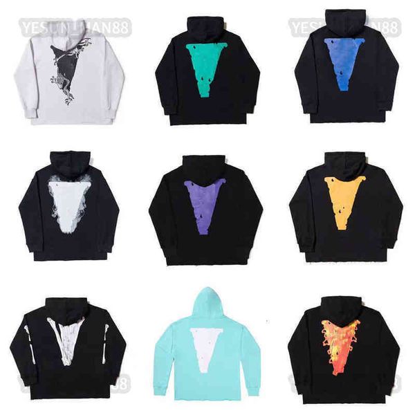 

designer vlones classic luxury hoodie lightning reflective large v printed autumn and winter fashion mens and womens high street hooded, Black