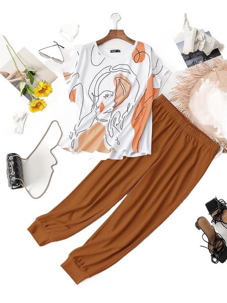 

plus figure batwing sleeve tee & pants 7468#, Black