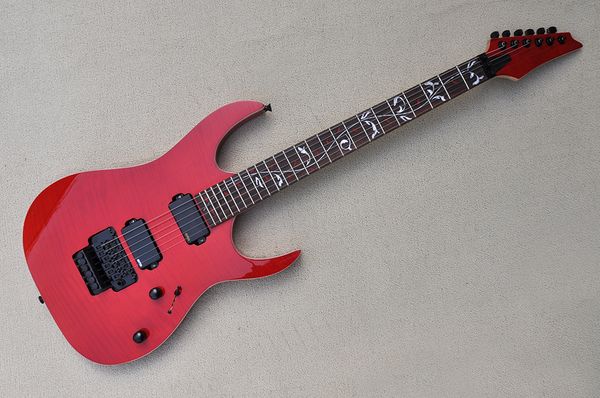 

factory custom red electric guitar with rosewood fretboard,black hardware,flower fret inlay,flame maple veneer,can be customized
