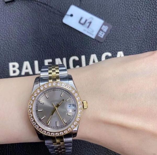 

u1 st9 steel tow watches tone gray dial diamond bezel 31mm automatic mechianical ladies wristwatches jubilee strap sapphire datejust movemen, Slivery;brown