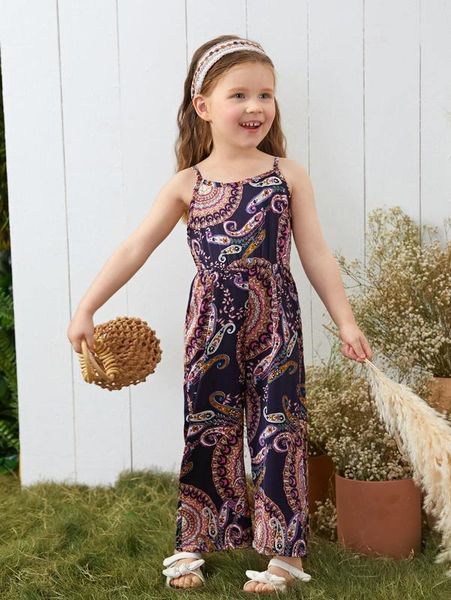 

toddler girls paisley & floral print cami jumpsuit she, Blue