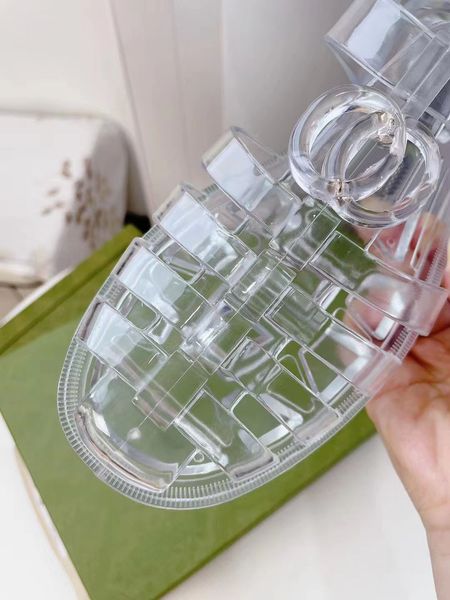 

2022 new european style pvc clear shoes women's sandals fashion slippers round button decoration roman woven transparent color jelly sa, Black