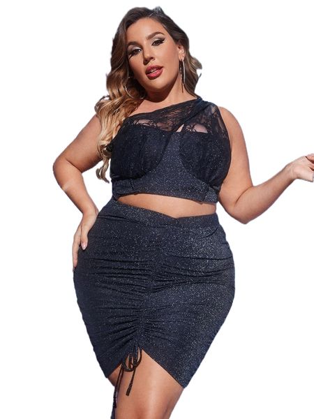 

plus drawstring bodycon skirt d94l#, Black