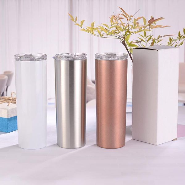 

20 oz stainless steel tumblers double wall insulated water bottles sublimation mugs cups with lid plastic straws sxmy9