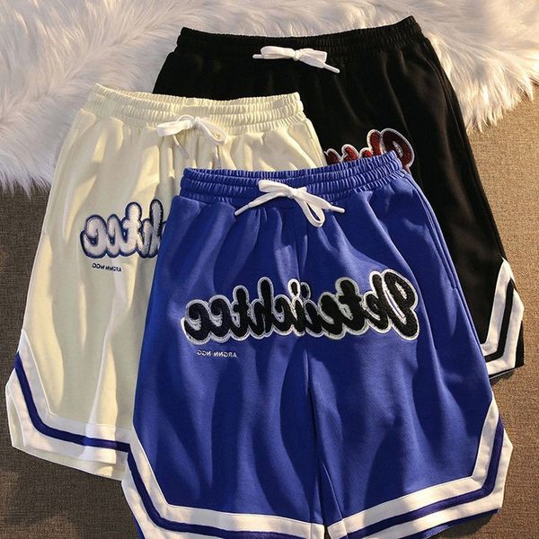 

letter flocking embroidery loose casual shorts women's 2022 summer y2k vintage streetwear sports couple shorts womens 0629, Black;pink