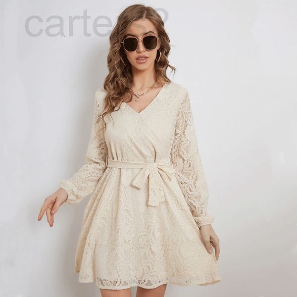 

casual dresses designer 2022 women's selling spring new lace up long sleeved dress vz9f2022, Black;gray