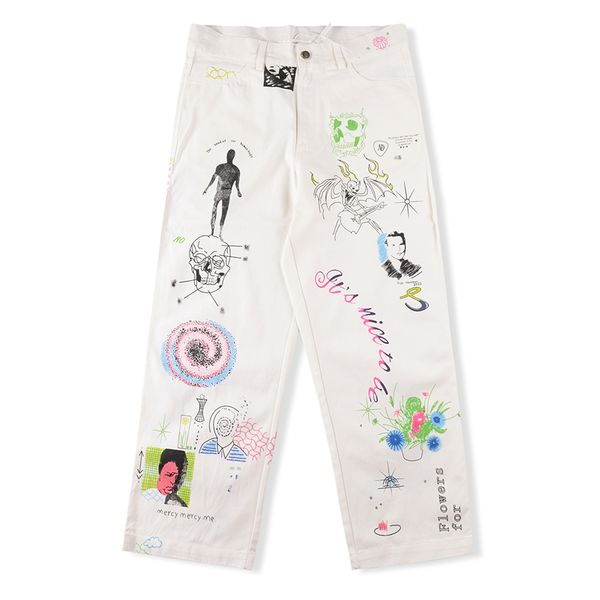 

white pants graffiti men women cargo pant trousers, Black