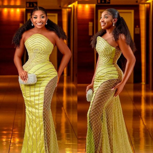 Vestidos de noite africanos de dubai luxuosos sem alças altíssimos, vestidos de baile de renda de renda de renda de renda lanterna