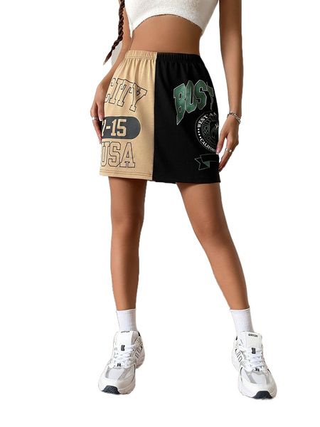 

letter graphic color block skirt j5we#, Black