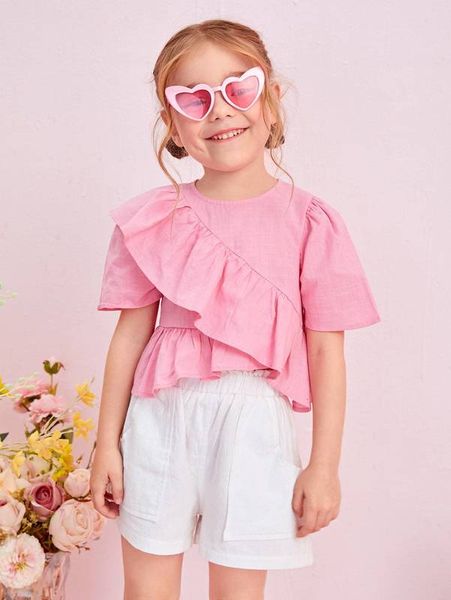 

toddler girls ruffle trim wrap she, White;black