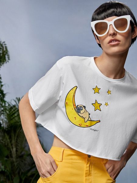 

x ilrompi cartoon & geo print crop i3xr#, White