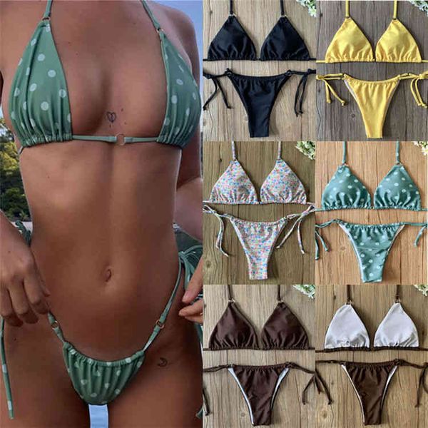 

designer beach thong fashion swimsuit bikini set european and american new swimsuit womens threepoint soft bag small drawstring strap split, White;black