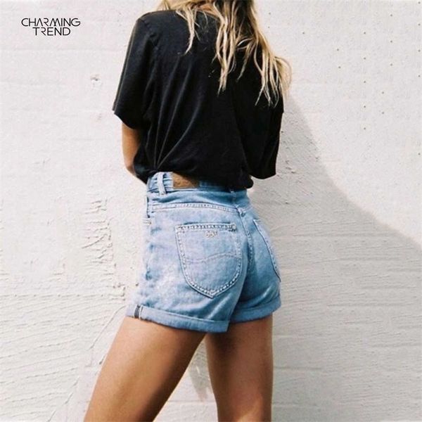 

summer women short fashion denim boyfriend style pant streetwear slim 210702, White;black