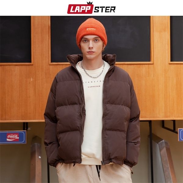 

lappster men harajuku warm bubble coat winter jacket streetwear solid black parkas man korean fashion puffer jackets coats 220817, Black;brown