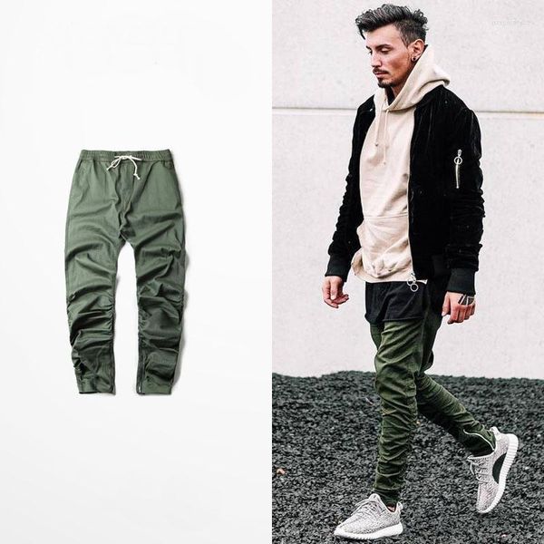 Pantalones de hombre al por mayor- West Hip Hop Clothing Men Joggers Jumpsuit Chino / Green Side Zipper Harem Pants1