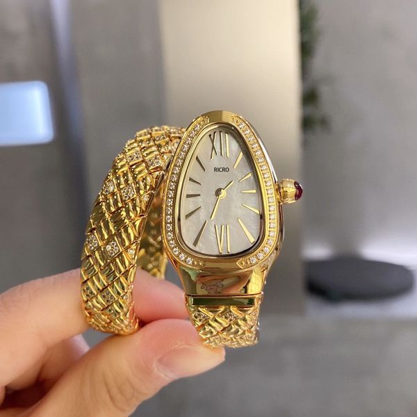 Ladies kuvars saat kayış kadranı ile elmas yılan şekli benzersiz sanat tarzı tasarım 23x34mm boyutu spor serisi seridesigner watchesmovementwatches