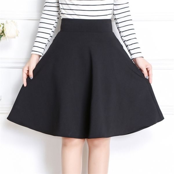 

spring & autumn women midi skirt korean fashion slim pocket elastic high waist a line skirt plus size black skirt 210311