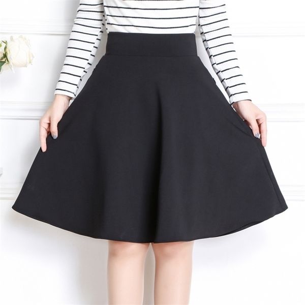 Salia midi de outono da primavera Moda coreana Moda Slim Pocket Elastic High Salia de linha Plus Tamanho Black Sexy Skirt 210311