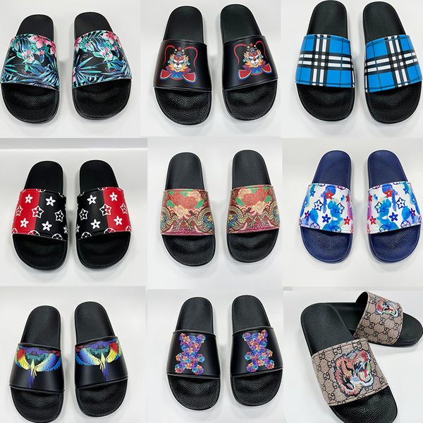

good quality men women luxury brand slides sandals designer slippers printing grid pattern summer beach sandal slipper flat lady platform fl, Black