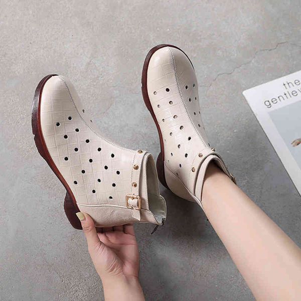 

dress shoes spring and autumn short boots women's hole cowhide hollow single flat heel large casual shoes round head fioc, Black