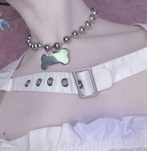 

pendant necklaces harajuku bone metal necklace for women girl punk cool cute funny gifts party choker trendy statement jewelry, Silver