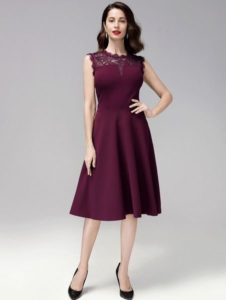 

miusol lace yoke fit & flare dress l5z0#, Black;gray