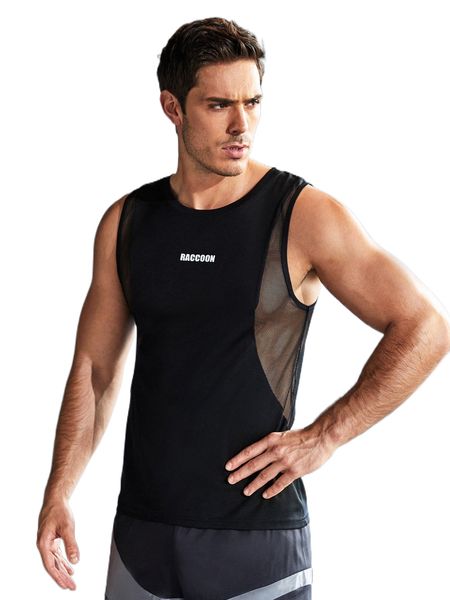 

men reflective letter graphic contrast mesh sports tank d8m3#, White;black