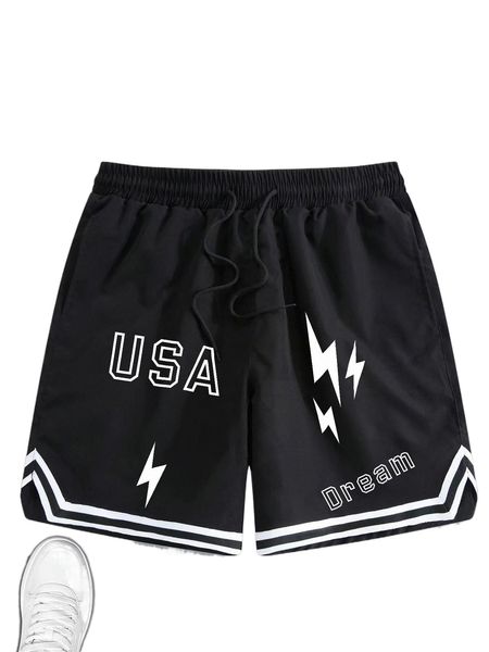 

men letter graphic contrast tape shorts 53yl#, White;black