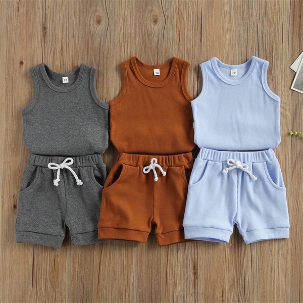 Fashion Summer Baby Baby 2 peças equipamento conjunto sem mangas coloras sólidas shorts casuais para crianças meninos meninas 220620