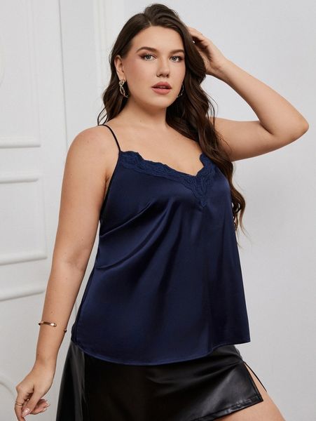 

plus lace insert cami d2gn#, Black