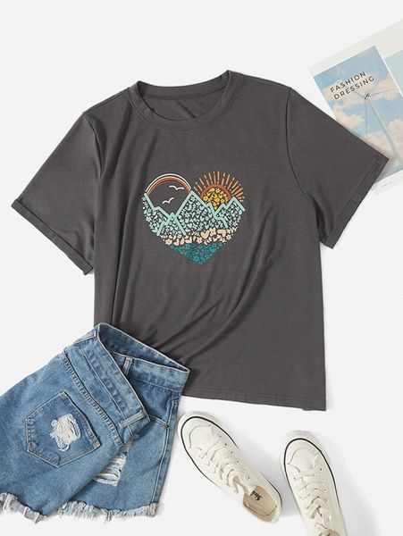 

plus heart & floral print tee v0hm#, Black