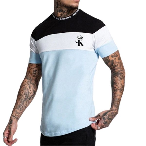 

men's t shirt letter crew neck casual daily short sleeve lightweight fashion big and tall sports blue pink khaki w7bw#, White;black