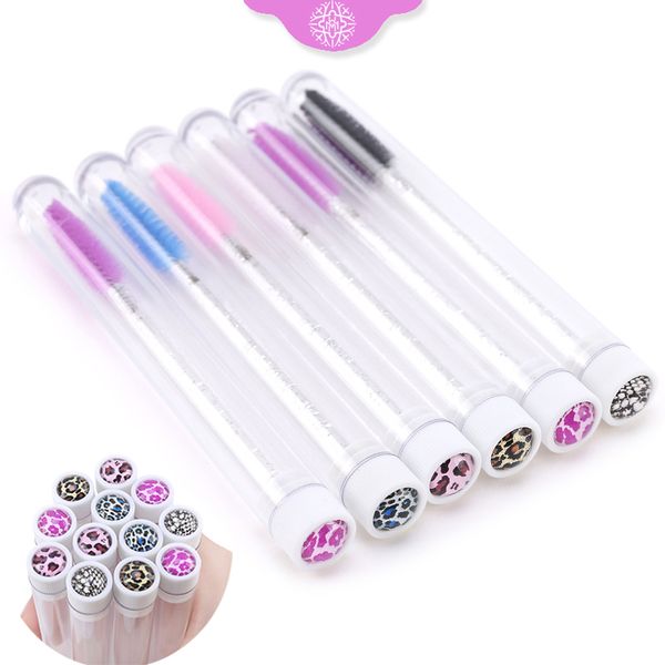 

20pc reusable eyebrow brush tube leopard serpentine diamond flask mascara wand dust proof eyelash extension supplies makeup tool 220722