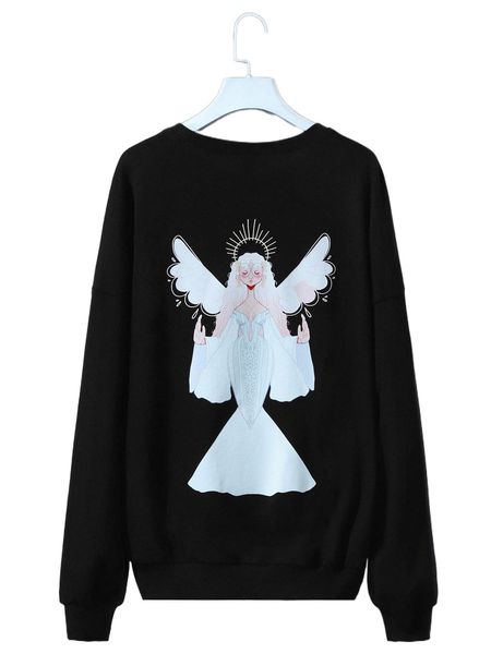 

x stayhella angel print crew neck sweatshirt 80ti#, Black