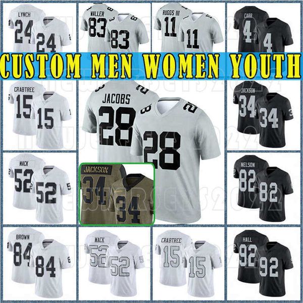 

custom 4 derek carr 28 josh jacobs football jerseys bo jackson darren waller johnathan abram 75 howie long 11 henry ruggs iii zay jones, Black