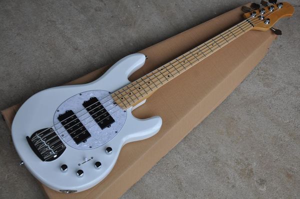 

5 strings white body electric bass guitar with maple fingerboard,chrome hardware,provide customized services